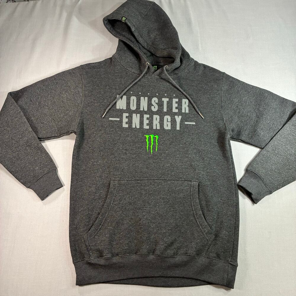 Monster Energy Pullover Hoodie Gray Logo Sweatshirt Men’s Medium